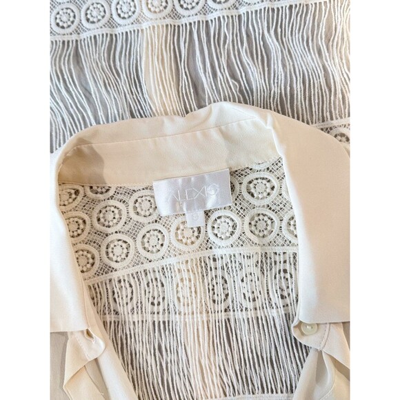 ALEXIS Womens Top Beige Button Up Silk Crochet Lace Sheer Blouse Boho USA Size 6 - Picture 3 of 11